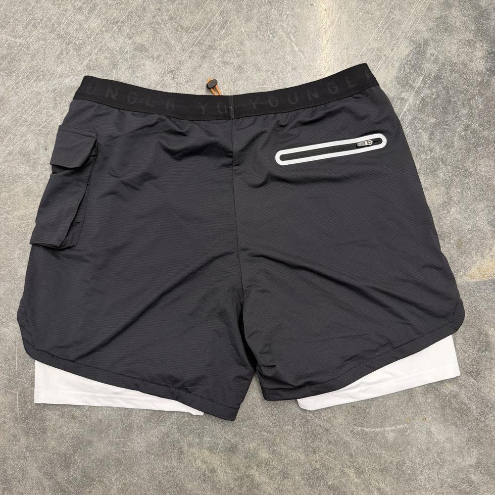 YoungLA 2-in-1 Mesh Training Shorts Mens XXL Black Gray Gym Workout Bodybuilding - Picture 6 of 7